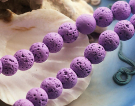 set/6 beads: waxed LAVA Stone - Round - 8,5 mm - Lilac or Purple