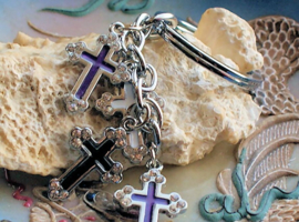 Key or Purse Ring: Crosses with Enamel & Rhinestones