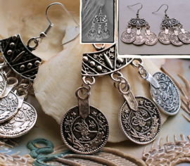 A pair of dangling Gipsy Earrings with Coins  - 61 mm - Antique Silver Tone