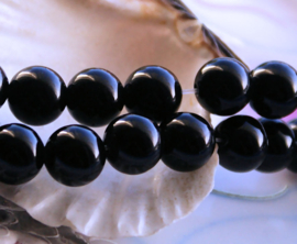 set/5 beads: Synt. Onyx Agate - Round - 10,3 mm - Black