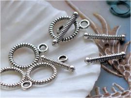 set/6x Toggle Clasp sets - 14x10 mm - Antique Silver tone