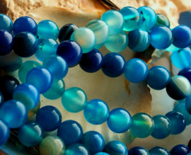 set/7 beads: Stripe Agate - Round - 8 mm - Petrol Aqua Blue