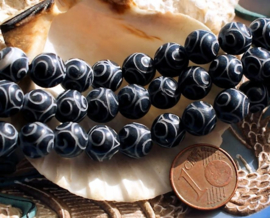 set/7 Prayer Beads Tibet - Engraved JADE -  Round - approx 8 mm -  Black