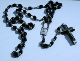 Antique Memorial Rosary from Lourdes France (with ashes) - Black