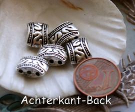 Set/5 Kralen: 3-Rij Verdeler - 11x7x4 mm - Antiek Zilver Kleur Metaal