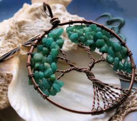 Pendant: Tree of Life - Amazonite or Labradorite or Turquoise Howlite & Copper -  63 mm or 79 mm