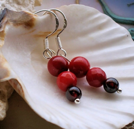 C&G Gemstone Earrings: Red Coral and Garnet