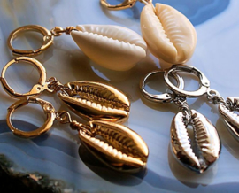 Paar Oorbellen met Cowry Schelpjes - Goud/Zilver/Echte Schelpjes