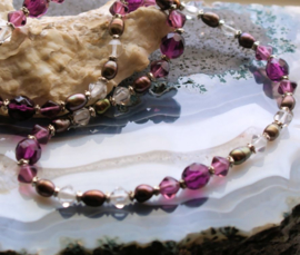 C&G Necklace: real Brown Freshwater Pearls with Czech Facet Glass