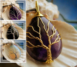 Tree of Life Pendant of Amethyst or Opalite or Onyx - 45 mm - various options