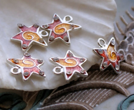 set/2  deluxe Metal + Enamel charms: STARS with Rhinestones - Orange Shades