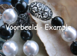 set/4 large Beads: Pearl Glass - Round - 14 mm -  Onyx Black