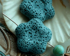 1 large bead: coral-look Lava Rock - Flower - 27 mm - Petrol