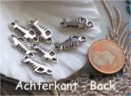 set/8 Charms/Connectors: Fishbone - 15 mm - Antique Silver Tone