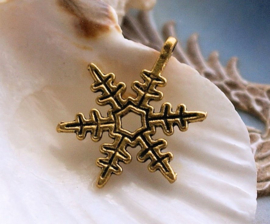 1 Charm: Snowflake Crystal - 24x18 mm - Antique Gold tone