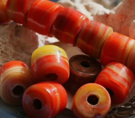 1 large TRADE BEAD: Africa India - Tube - 18-19x14-15 mm - Orange Brown Yellow