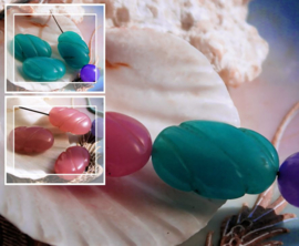 1 large bead: JADE - Oval Carved - 23x15 mm - Pink or Petrol Blue