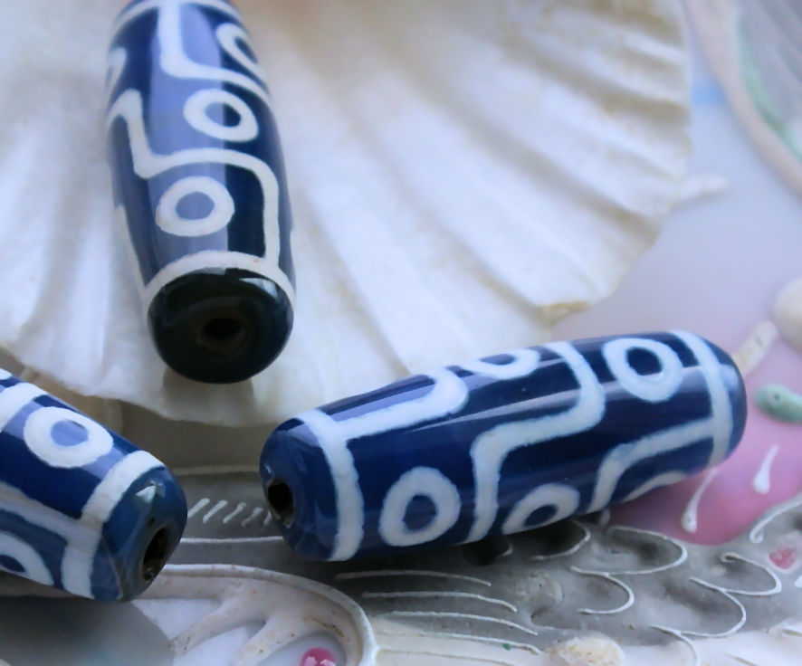 1 Grote Tibetaanse DZI Gebedskraal: 9 Eyes Bead - Agaat - ca 30 mm lang