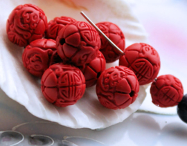 set/2 CINNABER beads - 8,8 or 11 mm - Longevity Fu symbols - Red