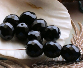 set/7 Beads: CZECH GLASS - Faceted - 10 mm - Black