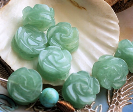 1 Beautiful ROSE shaped bead: natural Green Aventurine - Celadon Green - 14 mm