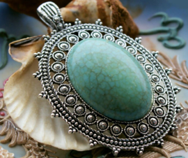 Grote Gedetailleerde Hanger: Tibet - Turquoise Kleur - 77mm