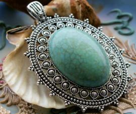 Large Detailed Pendant: Tibet - Turquoise Colour - 77mm