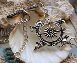 Game of Thrones Inspired Pendant + Necklace: Compass 4 Houses - Antique Silver Tone