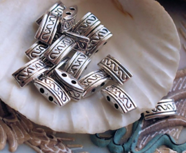 Set/6 Beads: 2-Way Divider - 10x5x4 mm - Antique Silver Tone Metal