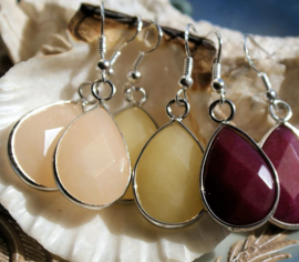 C&G Earrings: Faceted JADE Drops - Wine Red or Champagne or Yellow - Silver