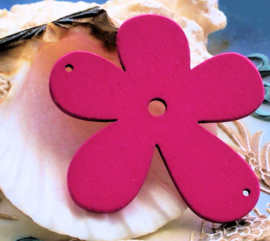 Grote Hanger/Tussenstuk: Hout - Bloem - 56 mm - Fuchsia Roze