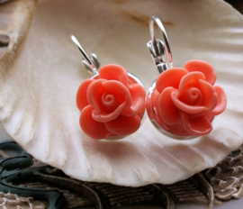 Pair of C&G Earrings: Rose - 27 mm long - Coral-Pink