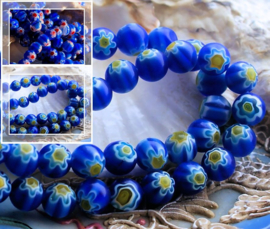 set/10 Millefiori Kralen - Glas - Rond 8 mm - Blauw Rood Wit of Blauw Geel Wit