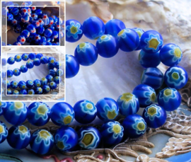 set/10 Millefiori Beads - Glass - Round 8 mm - Blue White Red or Blue White Yellow