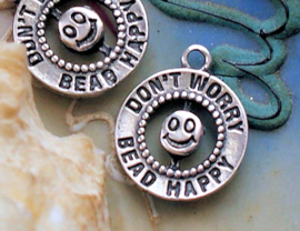 1 Bedel: Don't Worry Bead HAPPY - 20x16 mm - Antiek Zilver Kleur Metaal