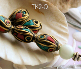 1 handgemaakte Tibetaanse Kraal: Koper met echt Turquoise & Rood Koraal - diverse opties TK2