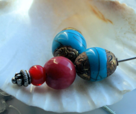 1 Beautiful Bead uit Nepal - Repoussé - 14x10 mm - im. Turquoise