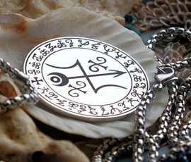 Amulet Pendant (42 mm) on Necklace - Stainless Steel - Symbols