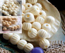 BONE:  set/15 Beads - Round/Melon - approx 8x7 mm - Off White or Ivory-colour