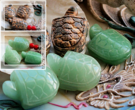 1 Bead: Turtle/Tortoise - Green Aventurine or Leopard Skin Jasper - 25 mm