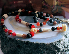C&G Ritual Necklace: BloodRed - Bone Skull Gemstones Coral