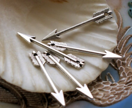 set/10 Charms or Spacers: Arrow - 30x5 mm - Silver Tone