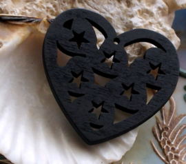 Pendant: Wood - Stars HEART - 45 mm - Black