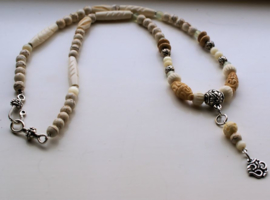 C&G Necklace: Prayerbeads - Magnesite  - Xiu Jade & Ohm Pendant