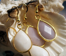 C&G Earrings: Faceted JADE Drops -  White or Lilac - Gold