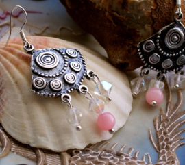 C&G Gemstone Earrings: Bohemian Swirl with Pink Jade - 51 mm