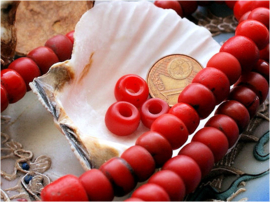 set/10 ANTIEKE FUR TRADE BEADS Handelskralen: Grote Padres 1800's - ca 9 mm - Rood