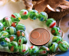 set/10 Millefiori Beads - Glass - Round 8 mm - Green Multi