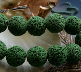 set/3 beads: coral-look Lava Rock - Round - approx 14 mm - Green