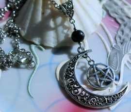 Pendant on Necklace: Pentragram in Moon